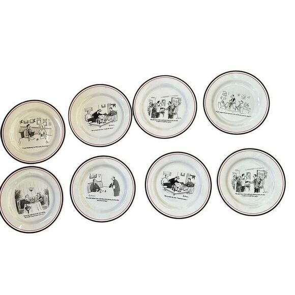 Vintage Restoration Hardware New Yorker Cartoons 8 Dessert  Plates - Picture 1 of 10